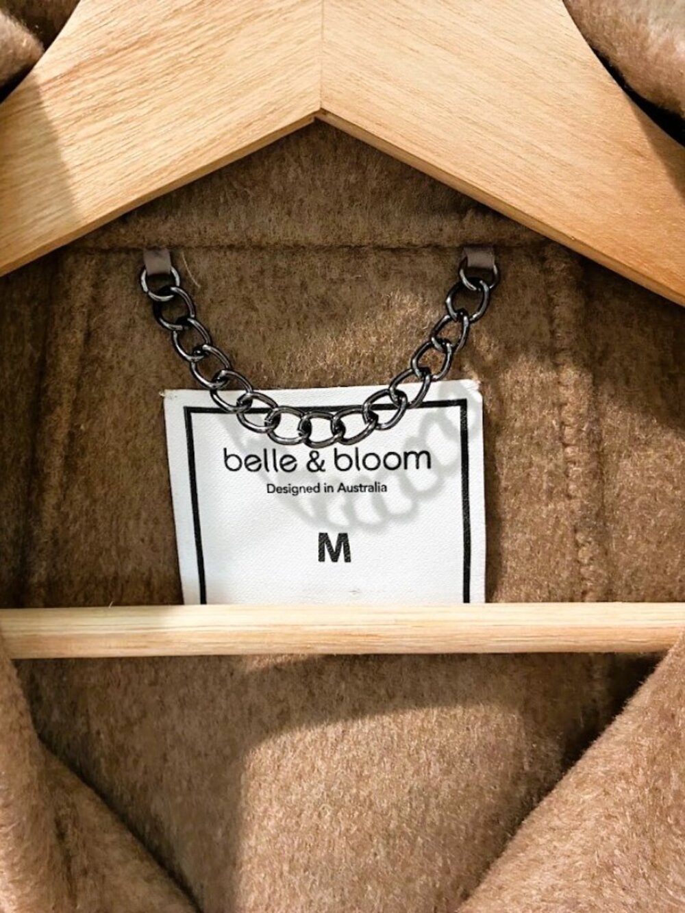 Belle & Bloom Camel Wool Blend Snap Front Coat Tan Jacket Minimalist Women's M - Picture 5 of 9